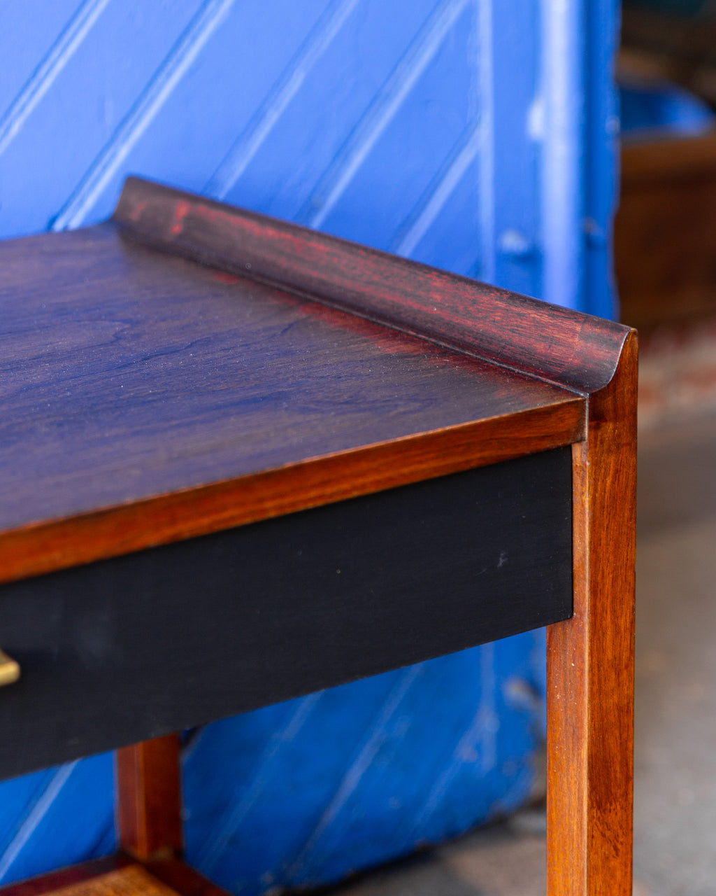 Mid-Century Founders Furniture Walnut End Table with Cane Magazine Shelf