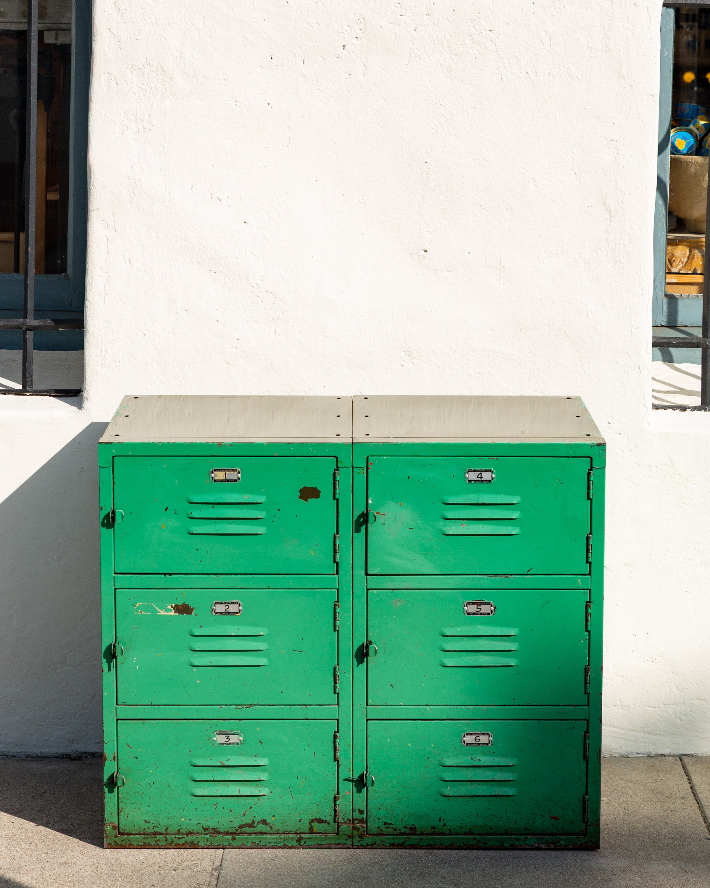 Vintage Industrial Bank of Locker in Weathered Teal Paint