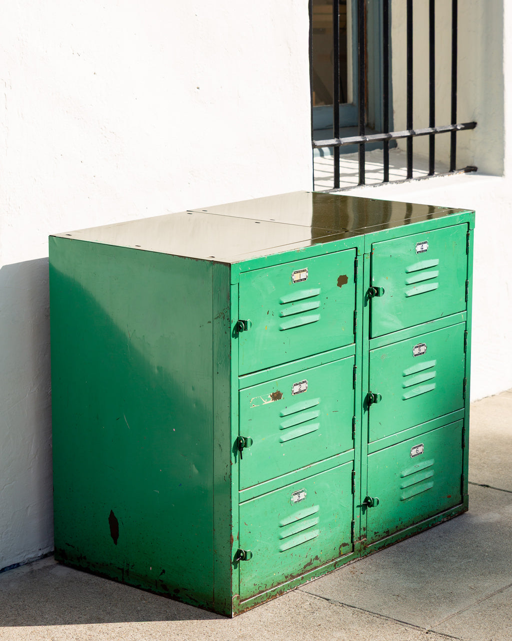 Vintage Industrial Bank of Locker in Weathered Teal Paint