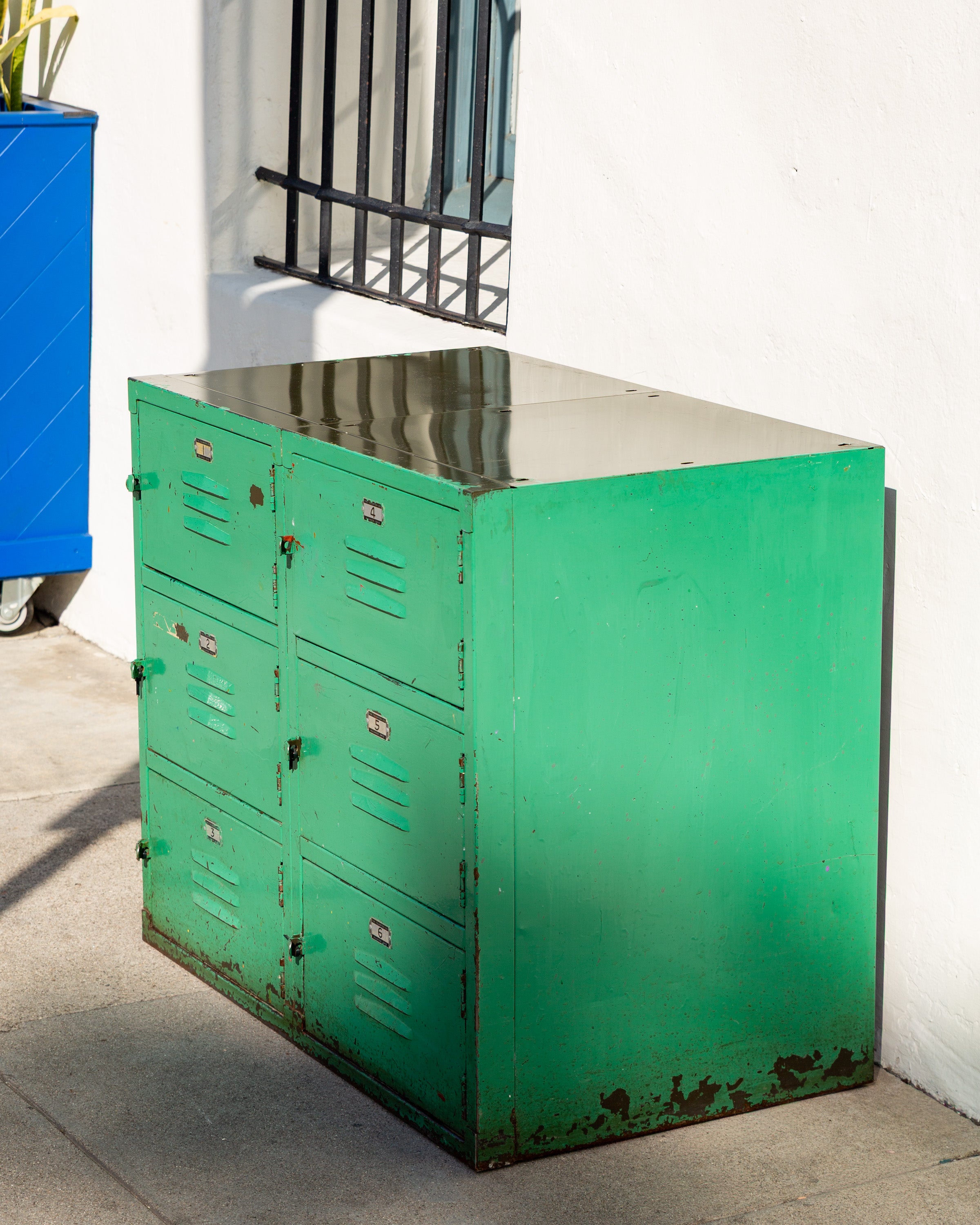 Vintage Industrial Bank of Locker in Weathered Teal Paint
