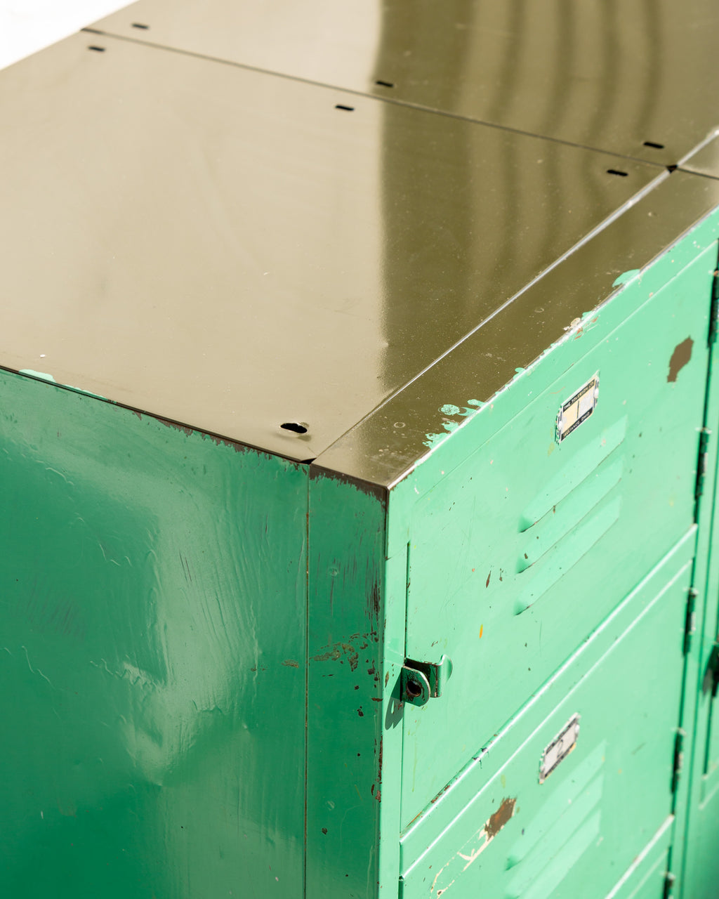Vintage Industrial Bank of Locker in Weathered Teal Paint