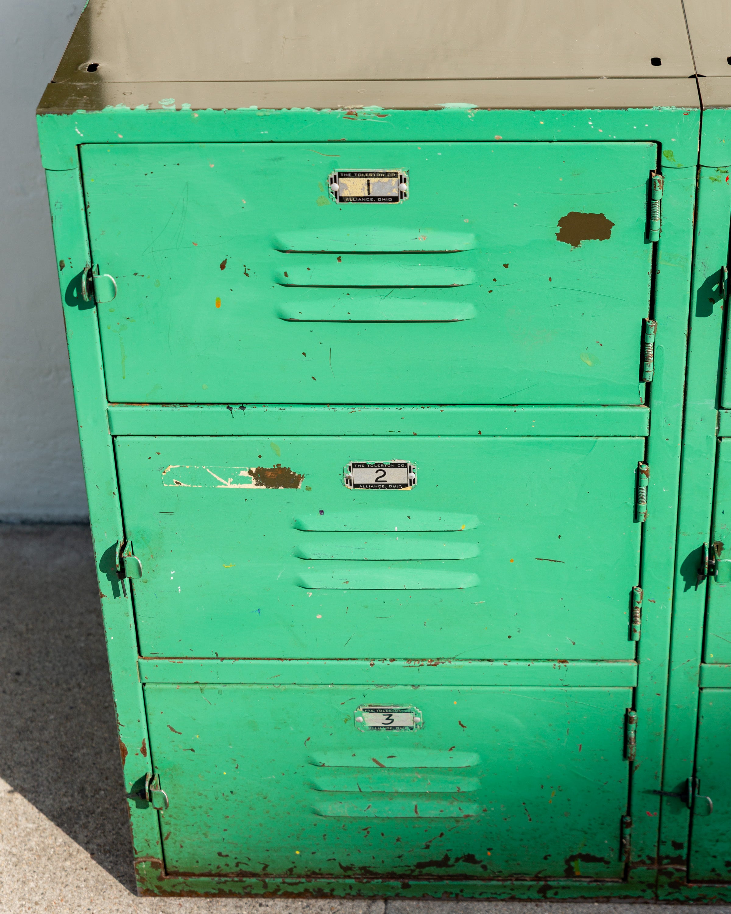 Vintage Industrial Bank of Locker in Weathered Teal Paint