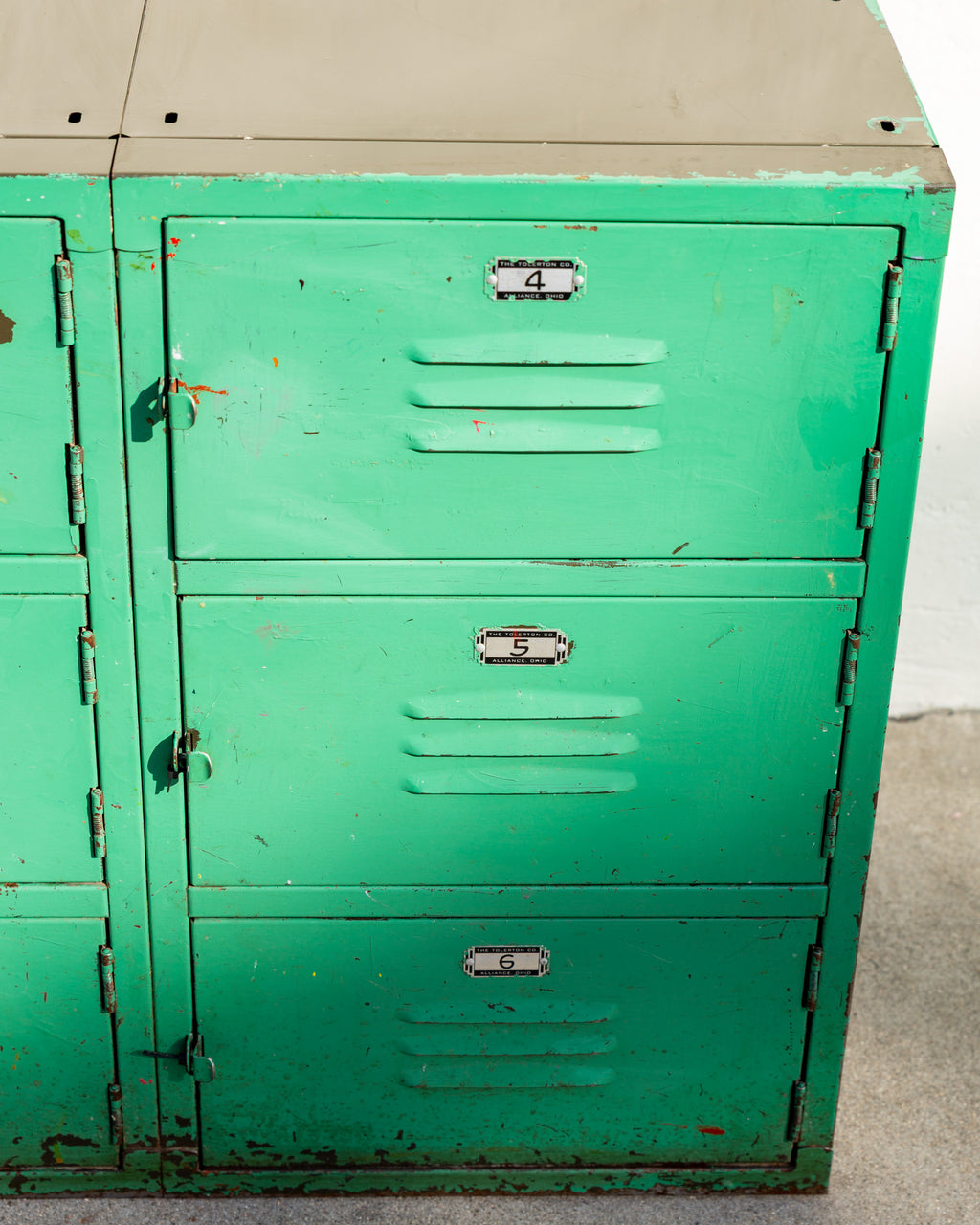 Vintage Industrial Bank of Locker in Weathered Teal Paint