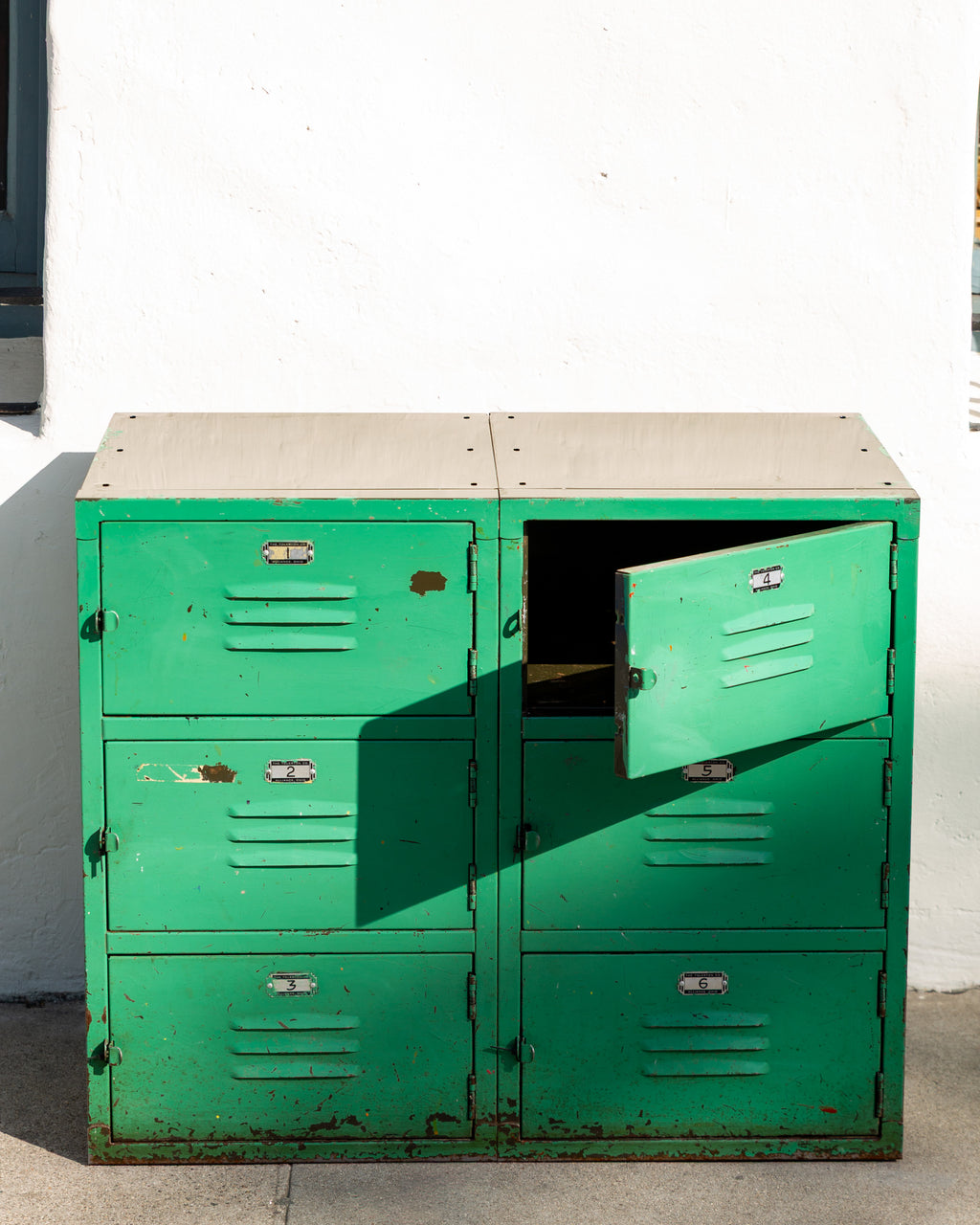 Vintage Industrial Bank of Locker in Weathered Teal Paint