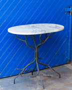 Vintage Hand Forged Iron Tree Branch Table Base with Oval Carrera Marble