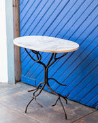 Vintage Hand Forged Iron Tree Branch Table Base with Oval Carrera Marble