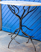 Vintage Hand Forged Iron Tree Branch Table Base with Oval Carrera Marble