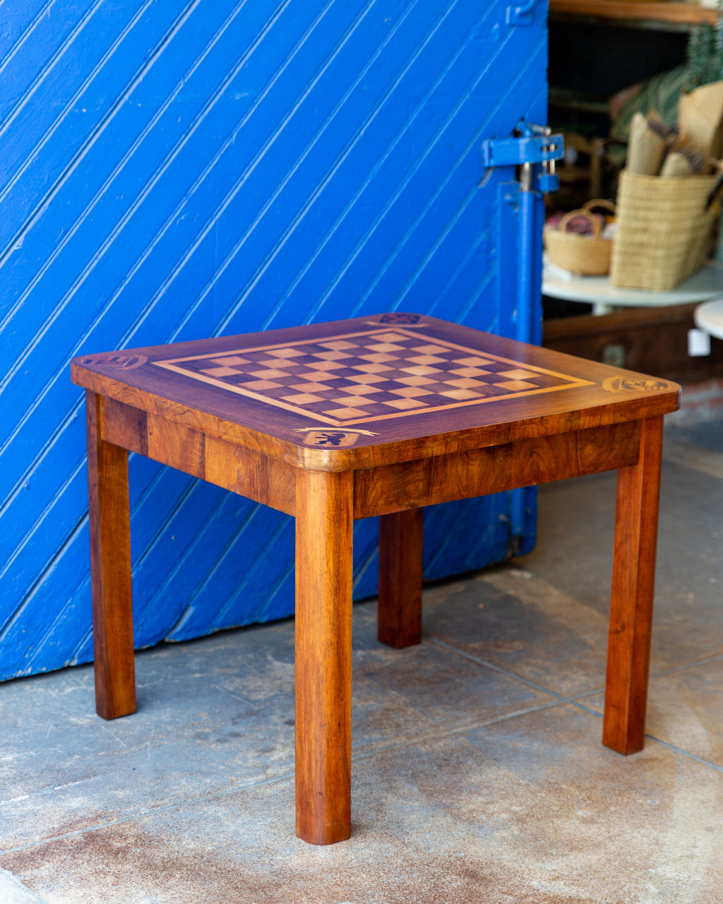 Mid-Century German Inlaid Wood Game Table
