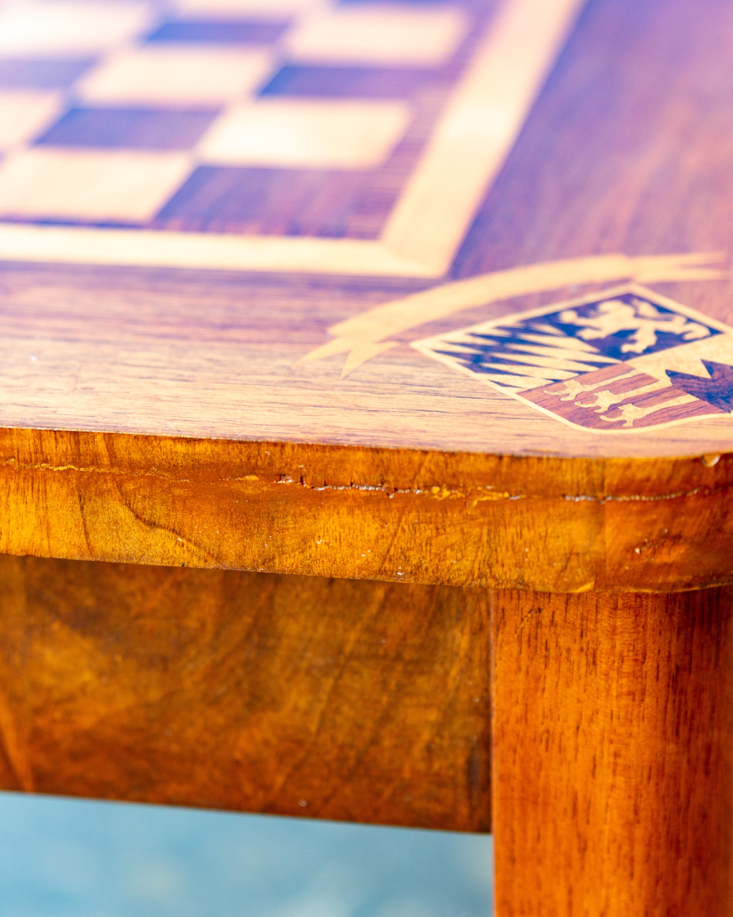Mid-Century German Inlaid Wood Game Table