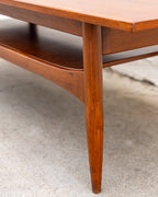 Mid Century Inlaid Walnut and Mahogany Coffee Table with Shelf