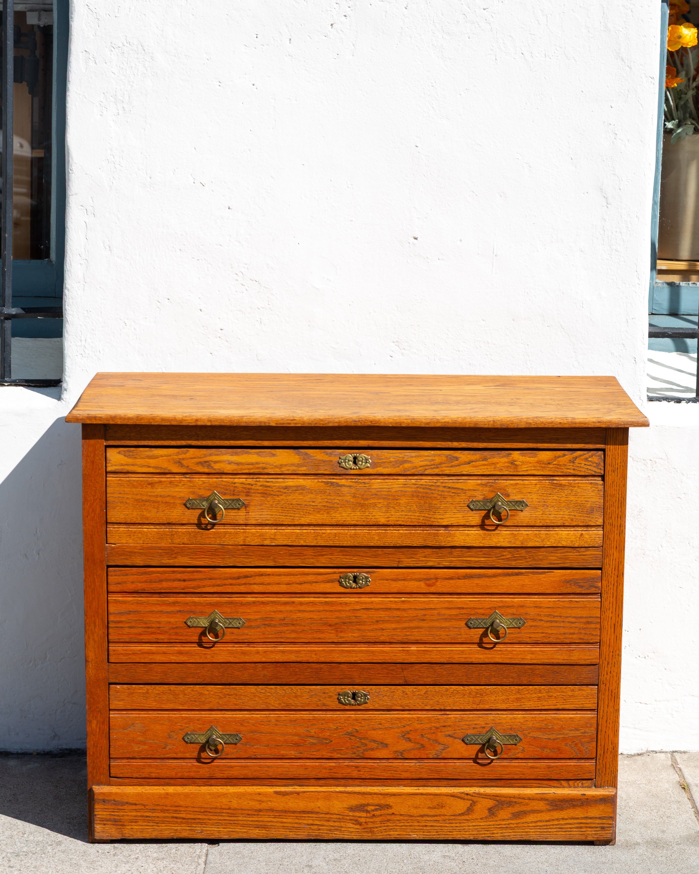 Antique Oak Dresser with Brass Handles