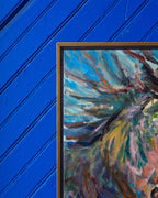 Expressionist Acrylic on Canvas Titled "Blue Horses" Signed by Moe