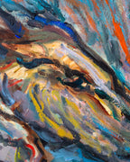 Expressionist Acrylic on Canvas Titled "Blue Horses" Signed by Moe