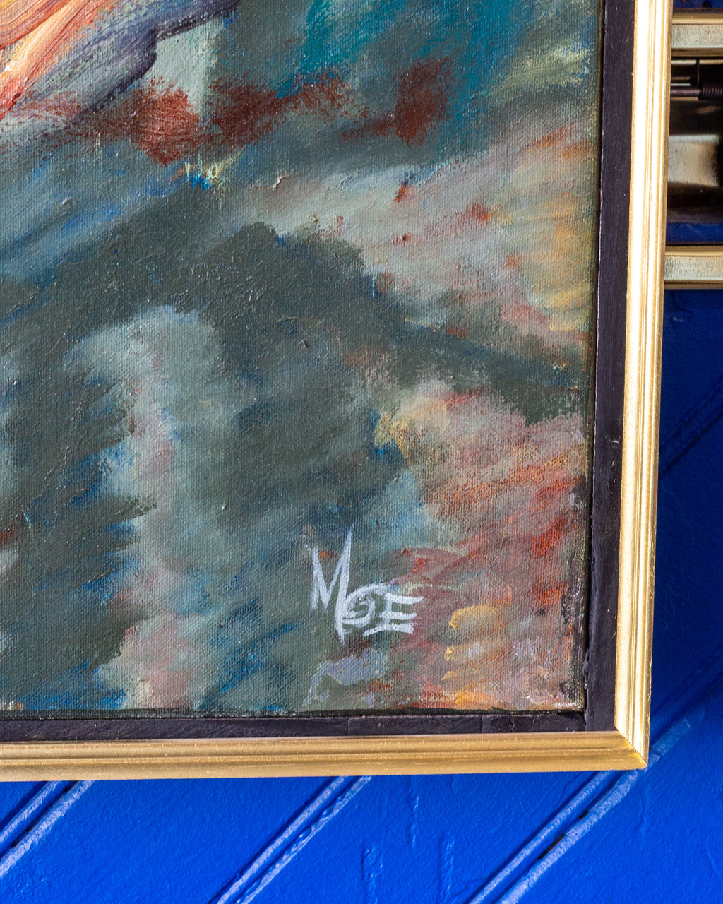 Expressionist Acrylic on Canvas Titled "Blue Horses" Signed by Moe