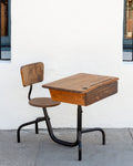 Jean Prouvé Mid-Century Student Desk in Oak and Enameled Steel