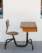 Jean Prouvé Mid-Century Student Desk in Oak and Enameled Steel