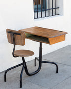 Jean Prouvé Mid-Century Student Desk in Oak and Enameled Steel