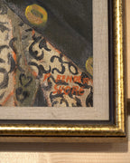 Detail of the P. Bender-Shore signature in red on the patterned blouse, lower right of the 1963 self portrait.