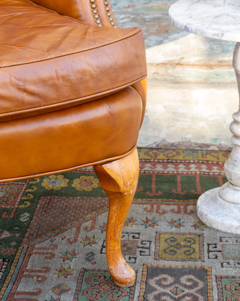 Vintage Brown Leather Wing Back Chair