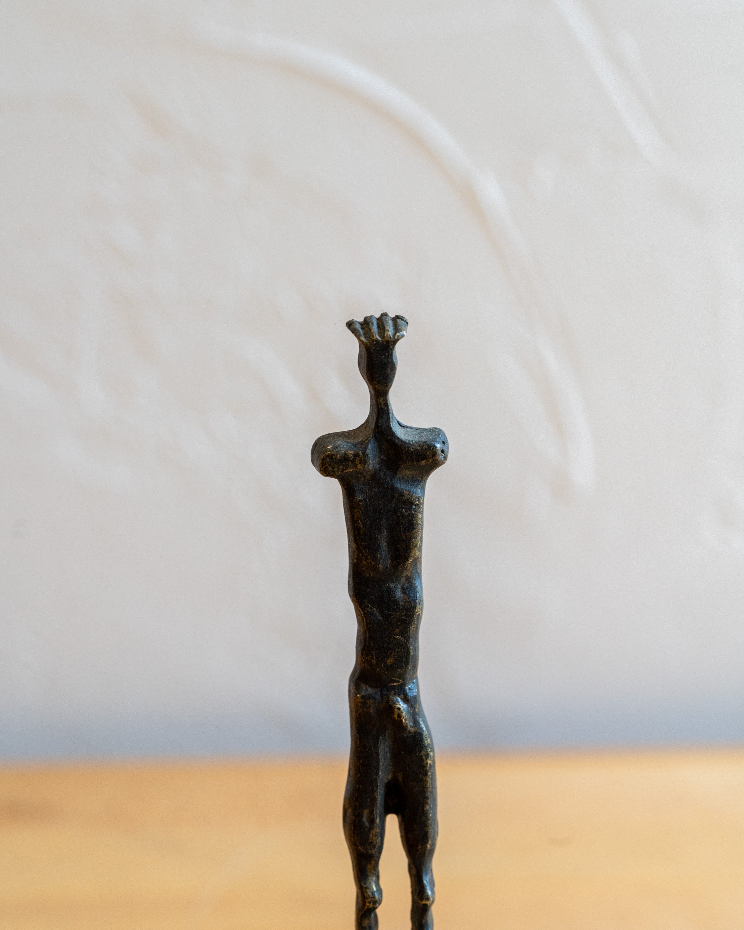 Vintage Cast Brass Brutalist Sculpture of man on Brass and Wood Base