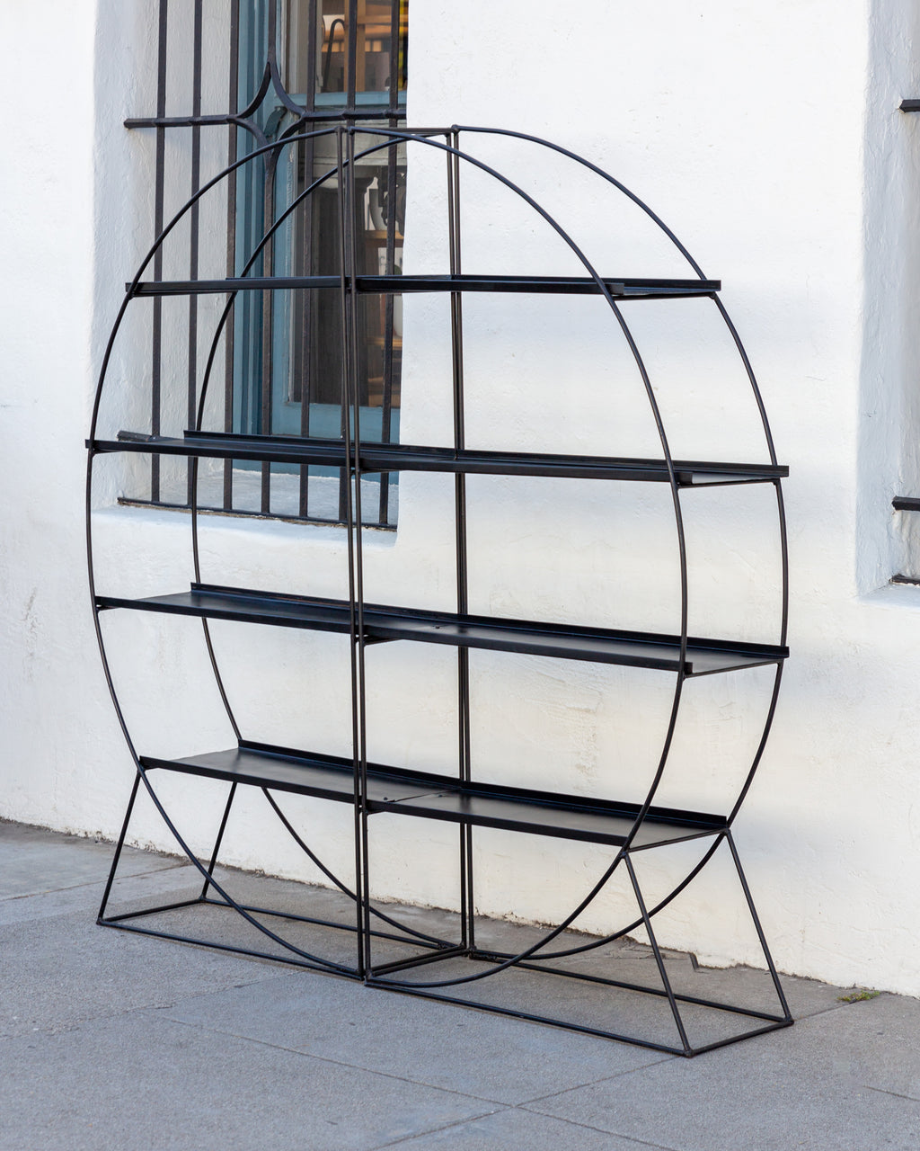 Mid Century Black Metal Full Moon Etagere Rack