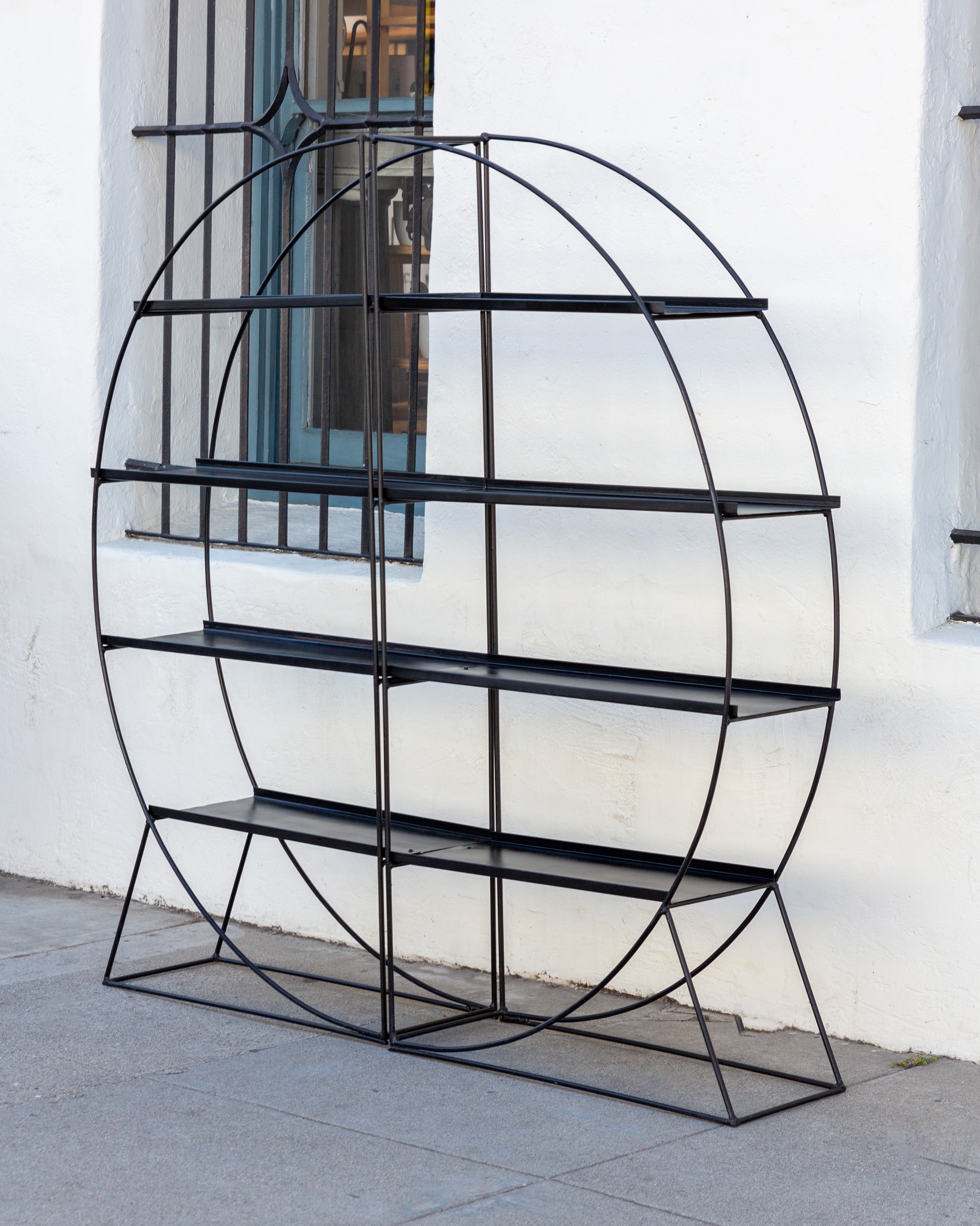 Mid Century Black Metal Full Moon Etagere Rack