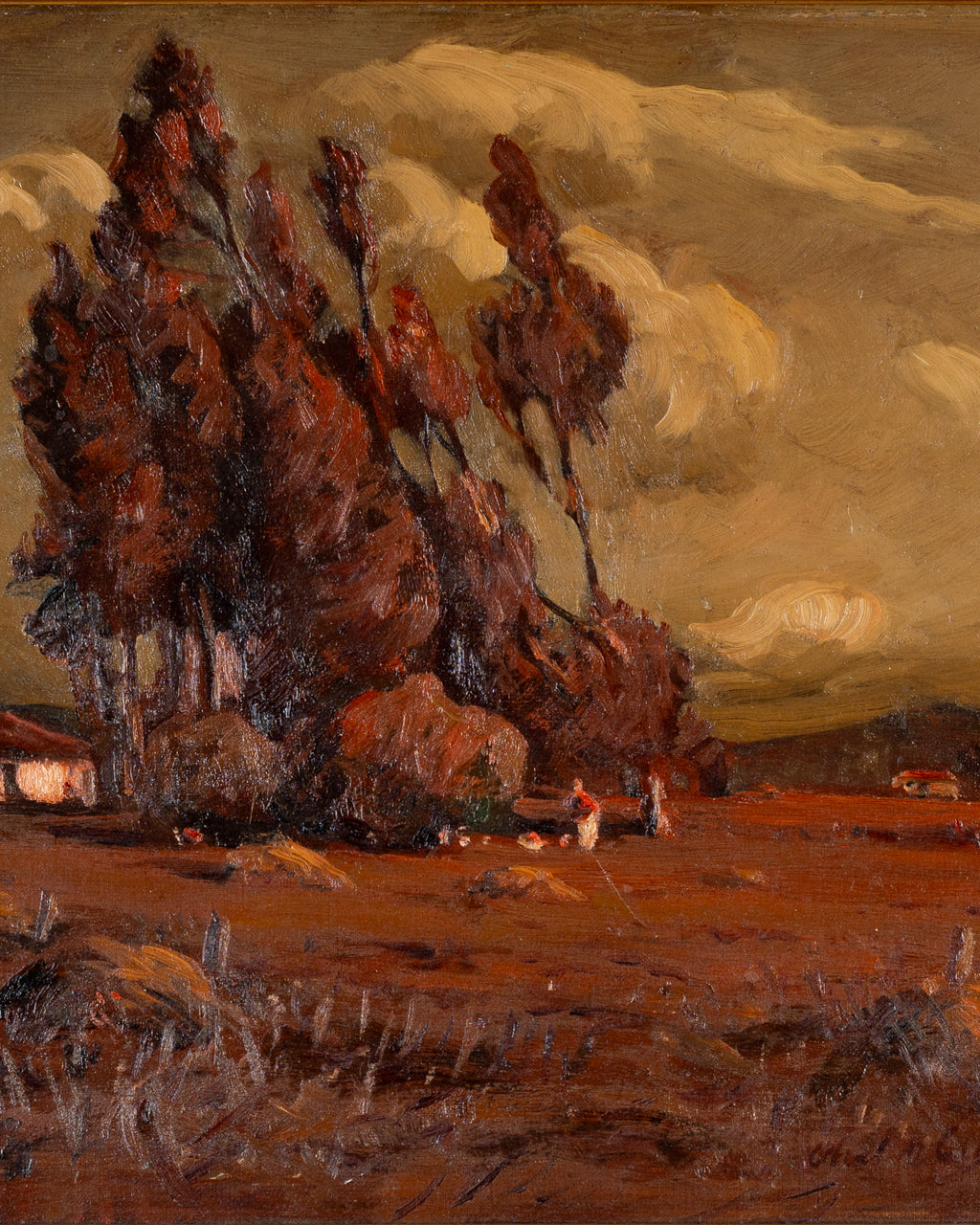 Antique Framed Oil On Canvas: "Country Farm Scene"