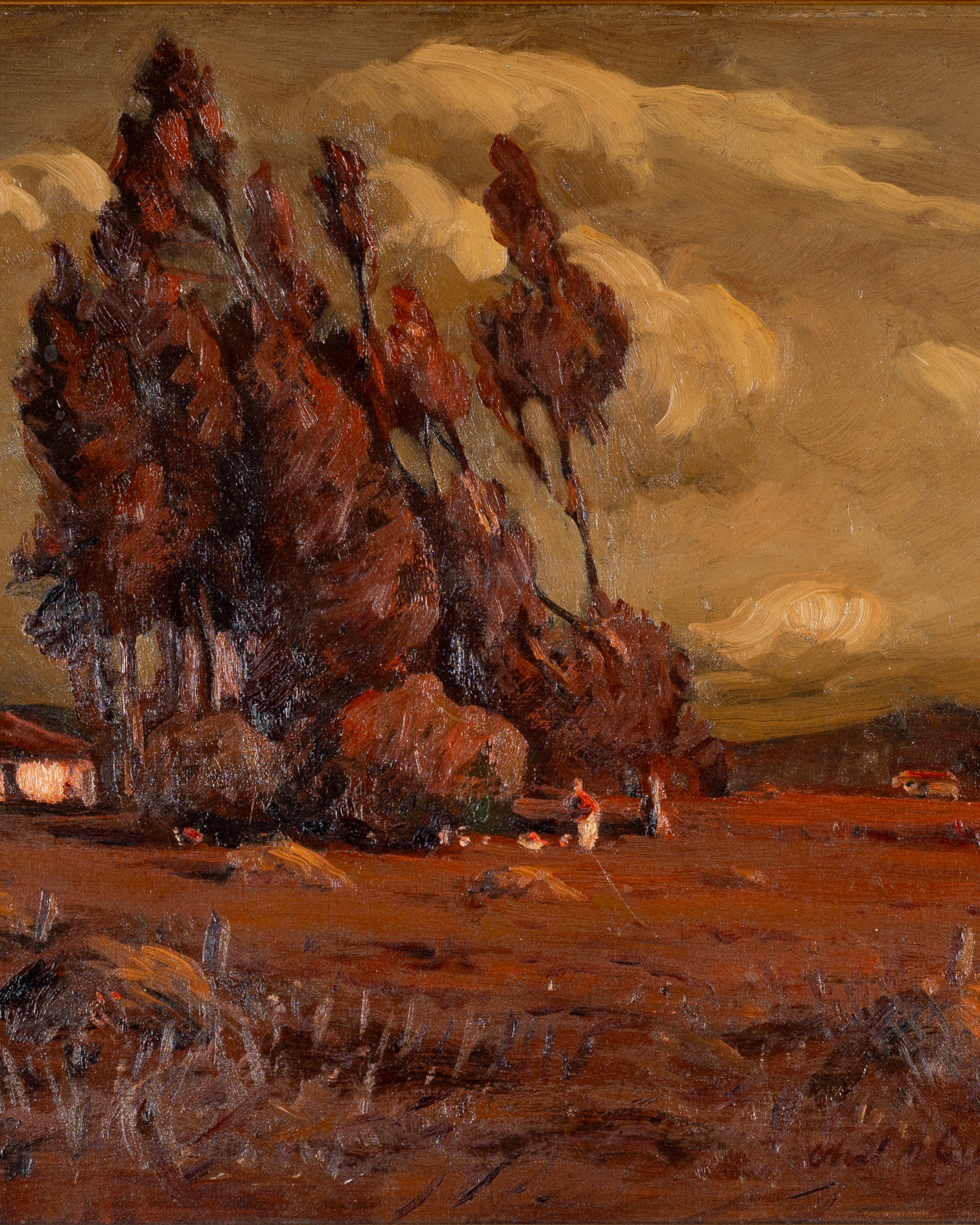 Antique Framed Oil On Canvas: "Country Farm Scene"