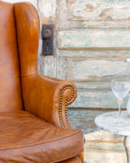 Vintage Brown Leather Wing Back Chair