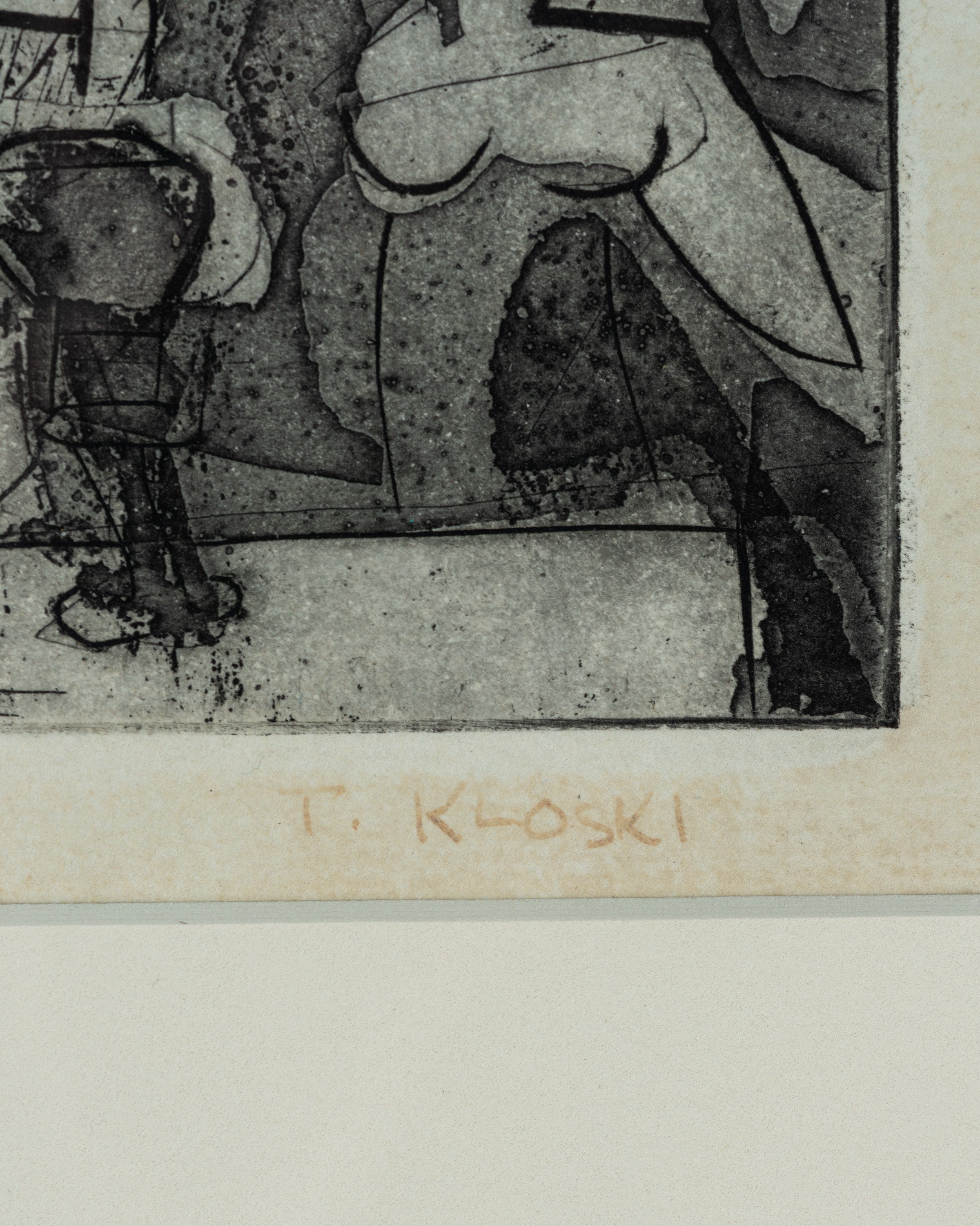 Vintage 1950s Framed Abstract Lithograph by Ted Kloski Entitled: The Griffin