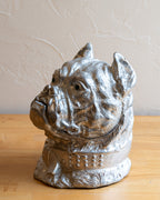 Circa 1977 Arthur Court Green Eyed Aluminum Bull Dog Lidded Container