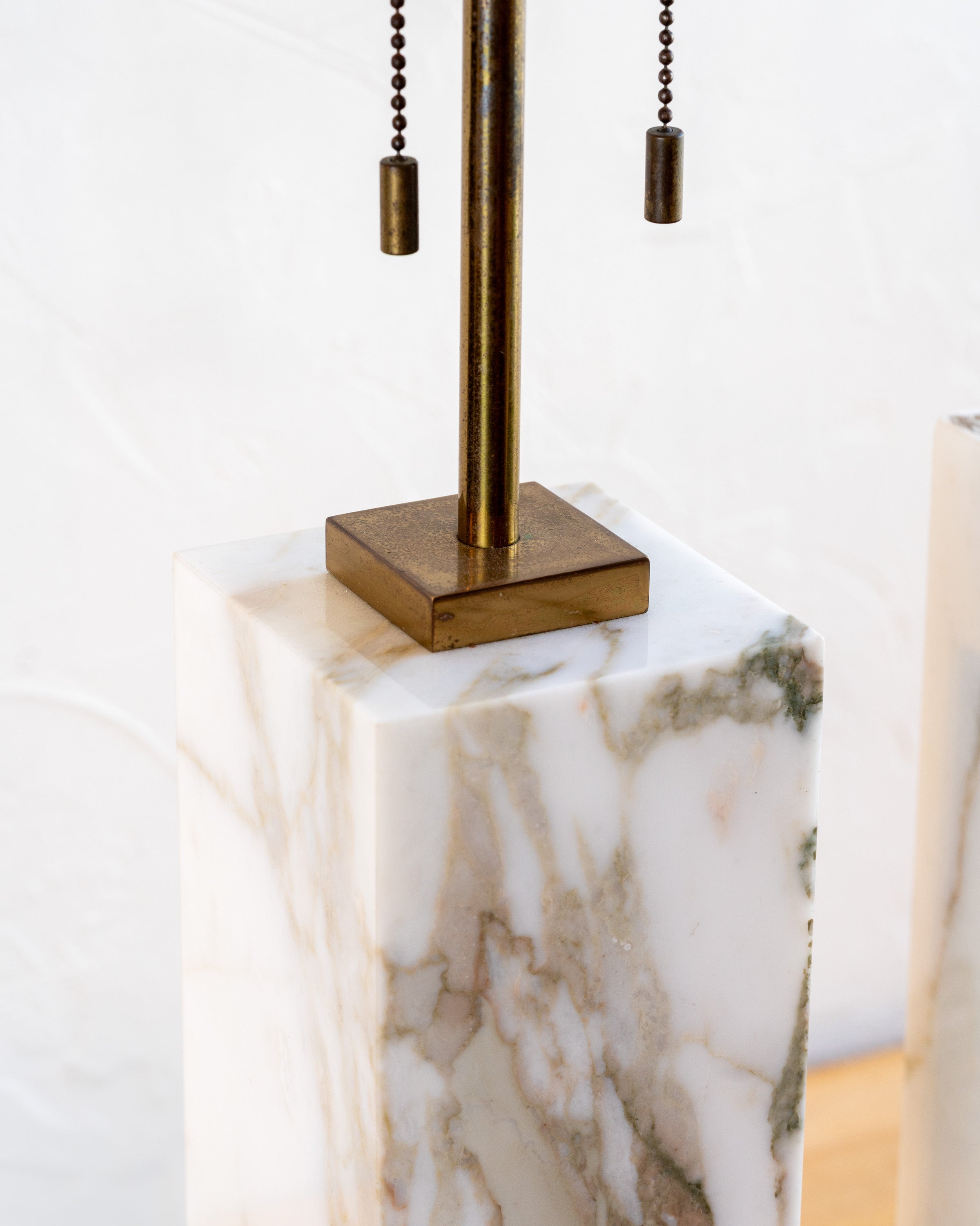 White Calcutta Marble Pair of Lamps by Robsjohn Gibbings for Hansen NYC, 1960's