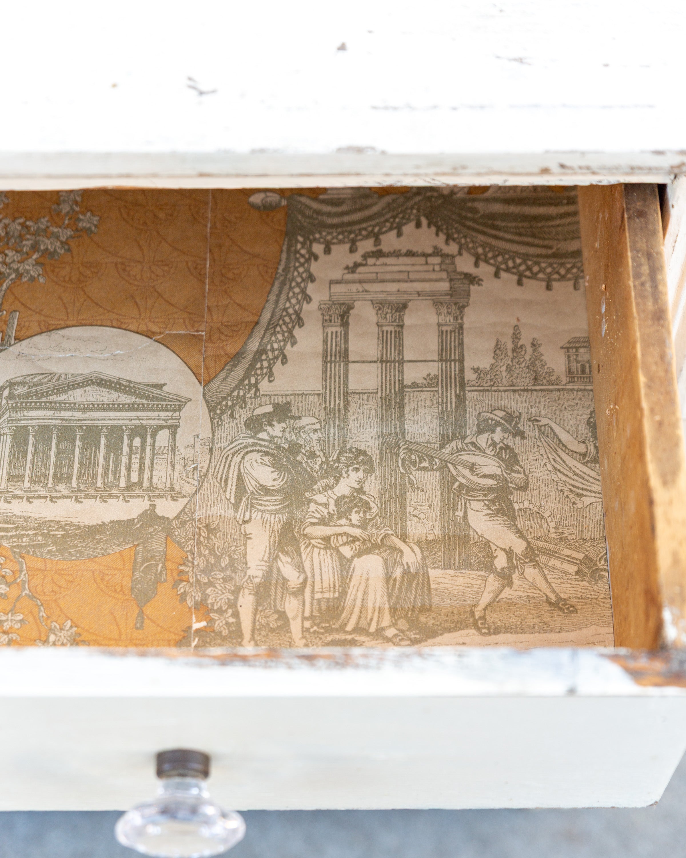 1920s Distressed White Three Drawer Chest