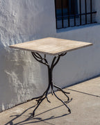 Vintage Hand Forged Iron Sculptural Table Base with Travertine Marble Top