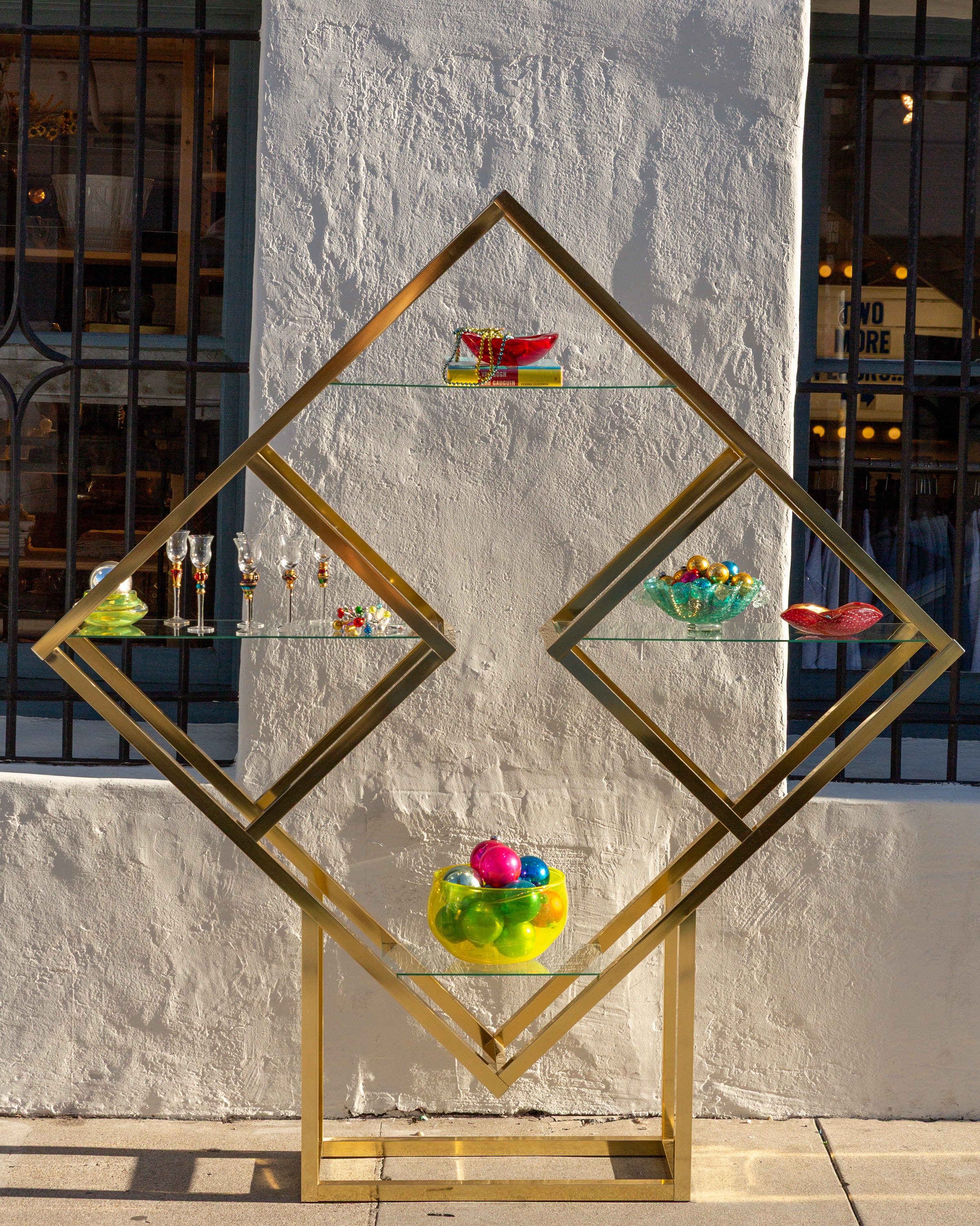 1980s Brass Diamond Etagere