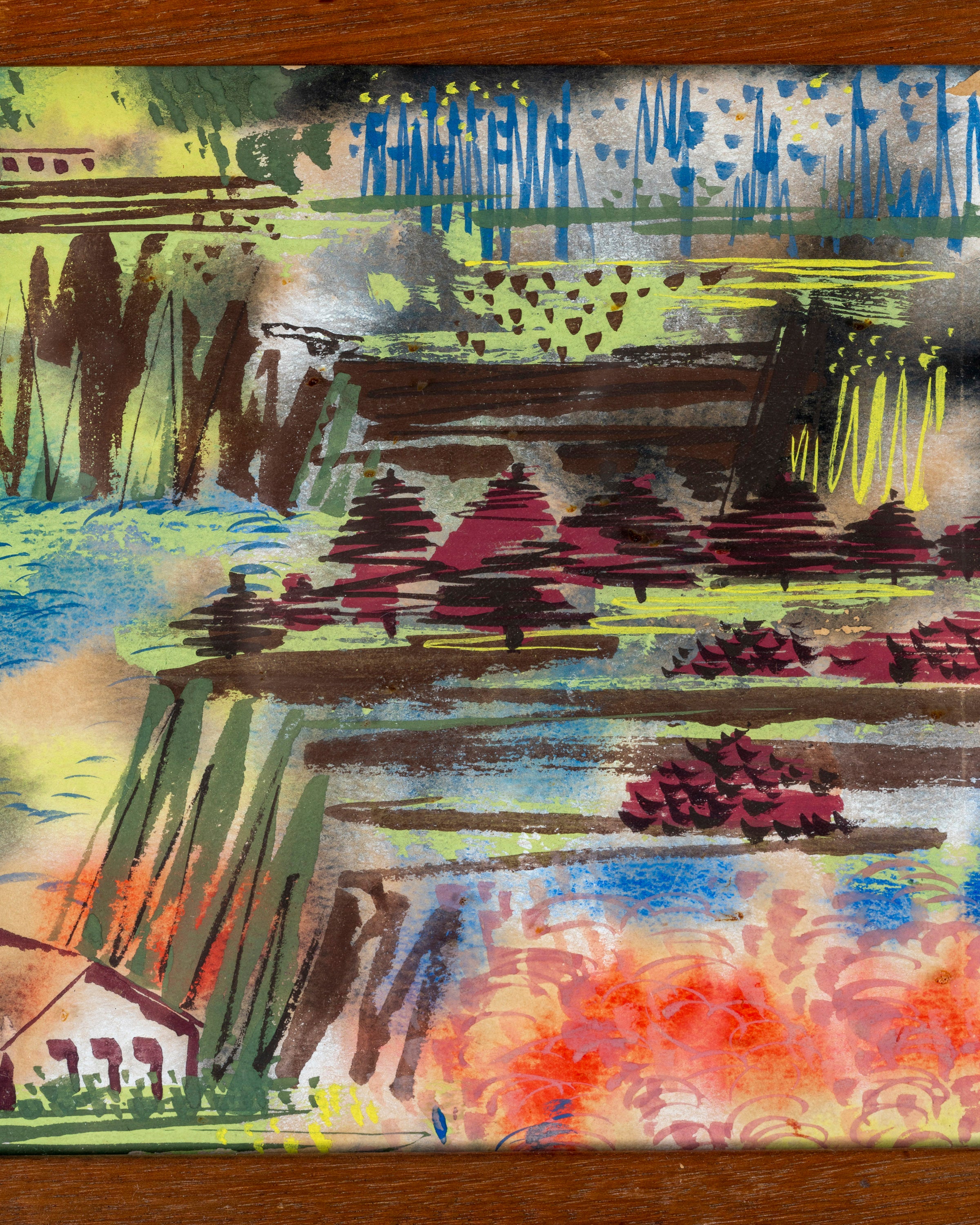 Gouache Painting Circa 1950s, Style Of Erle Loran