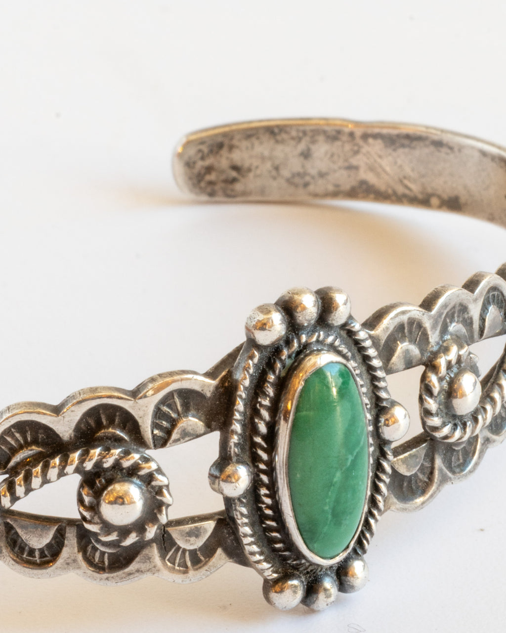 Vintage Fred Harvey Era Malachite Sterling SIlver Cuff Bracelet