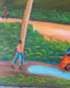 1940's Oil On Canvas Haitian Scene By C. Roland