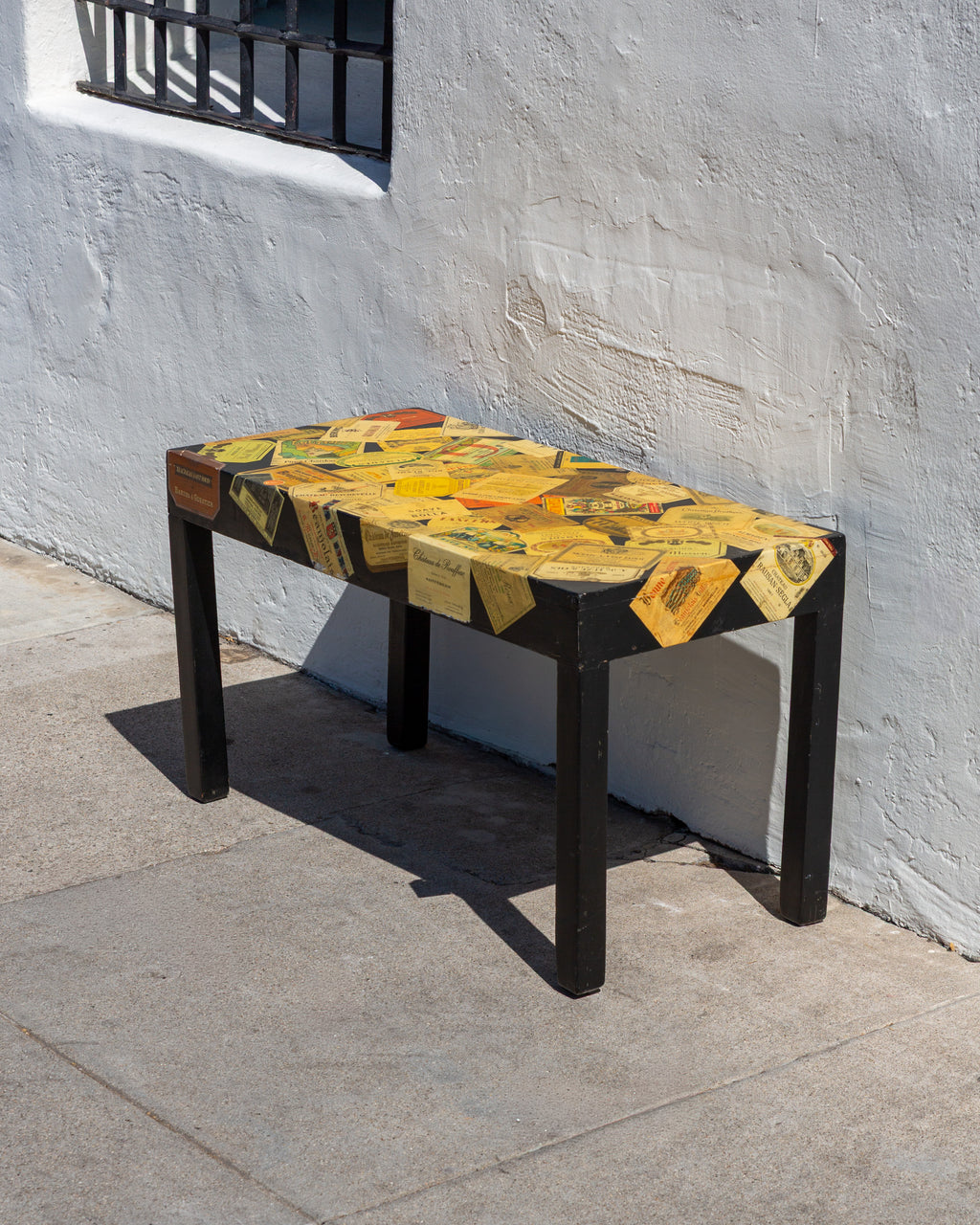 Homemade Decoupage Table with Vintage Wine Labels
