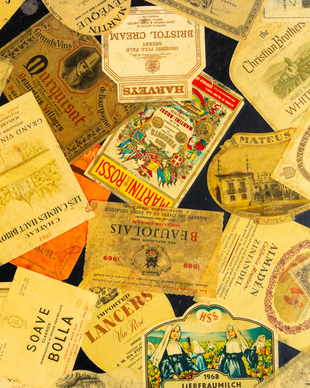 Homemade Decoupage Table with Vintage Wine Labels