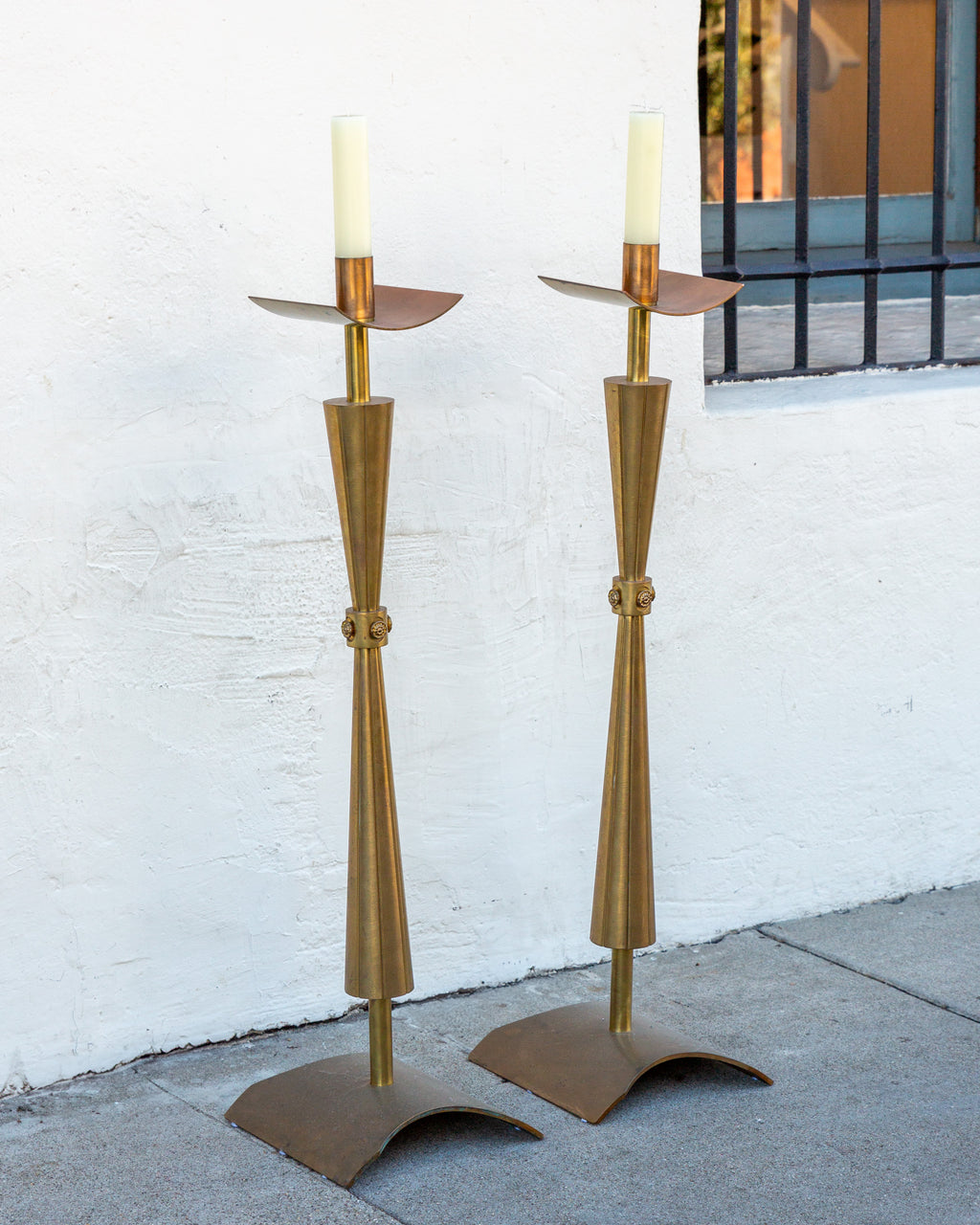 Mid Century Solid Brass Pricket Candlesticks