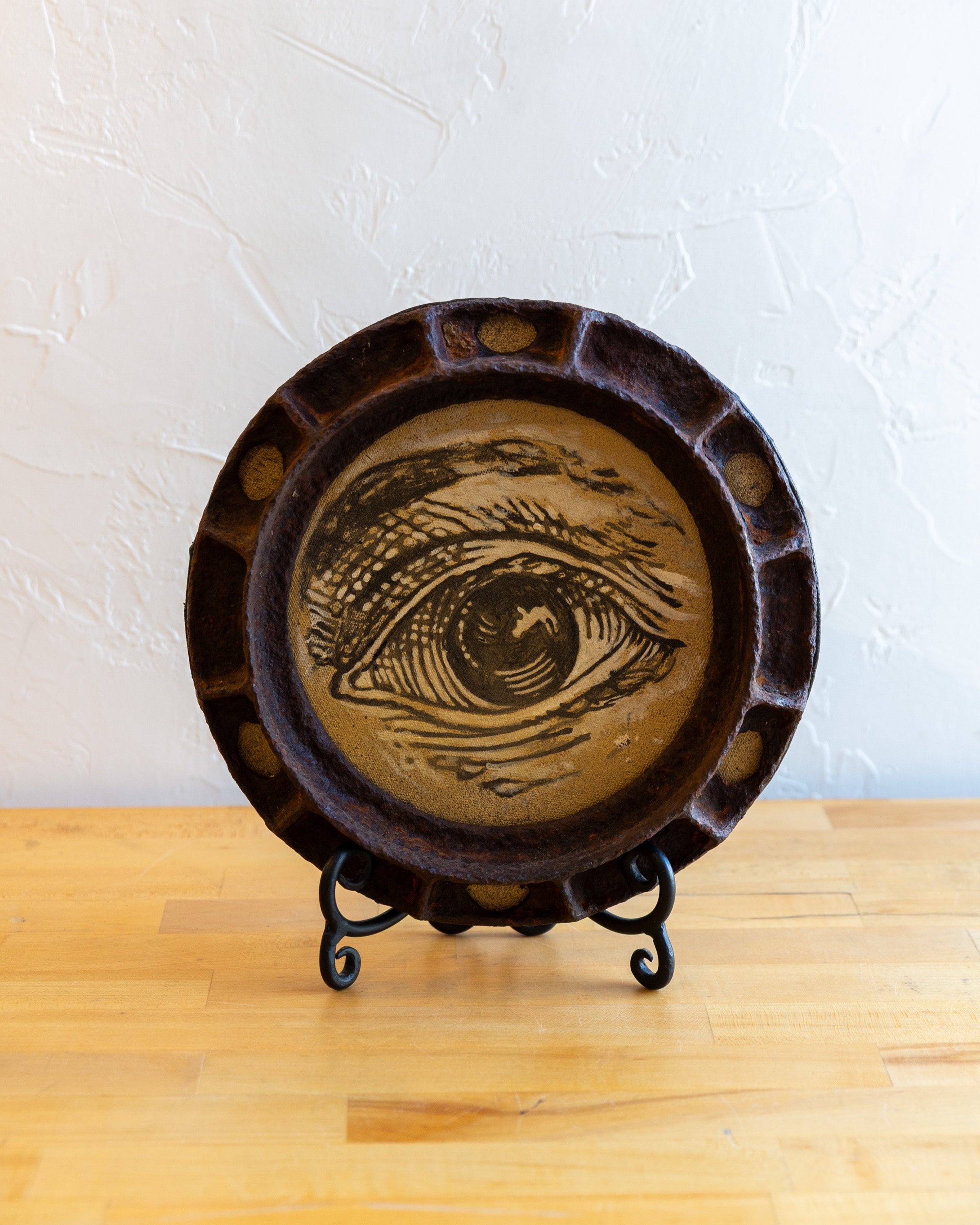 Hand Painted Eye With Reclaimed Metal Frame, Signed On Back