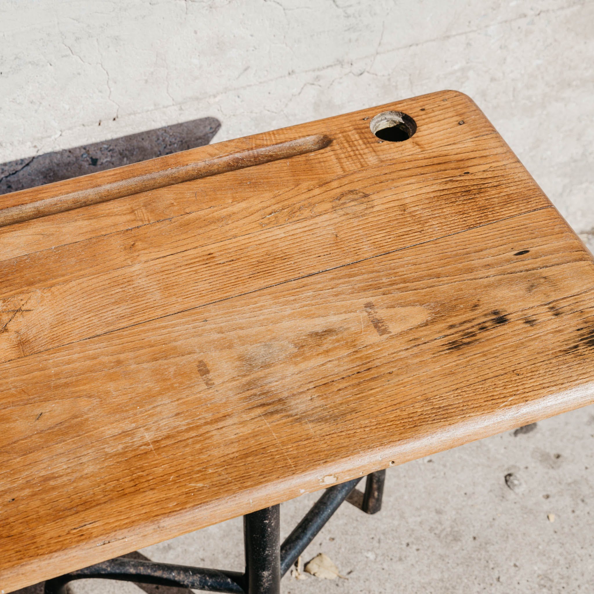 Jean Prouvé Mid-Century Student Desk in Oak and Enameled Steel