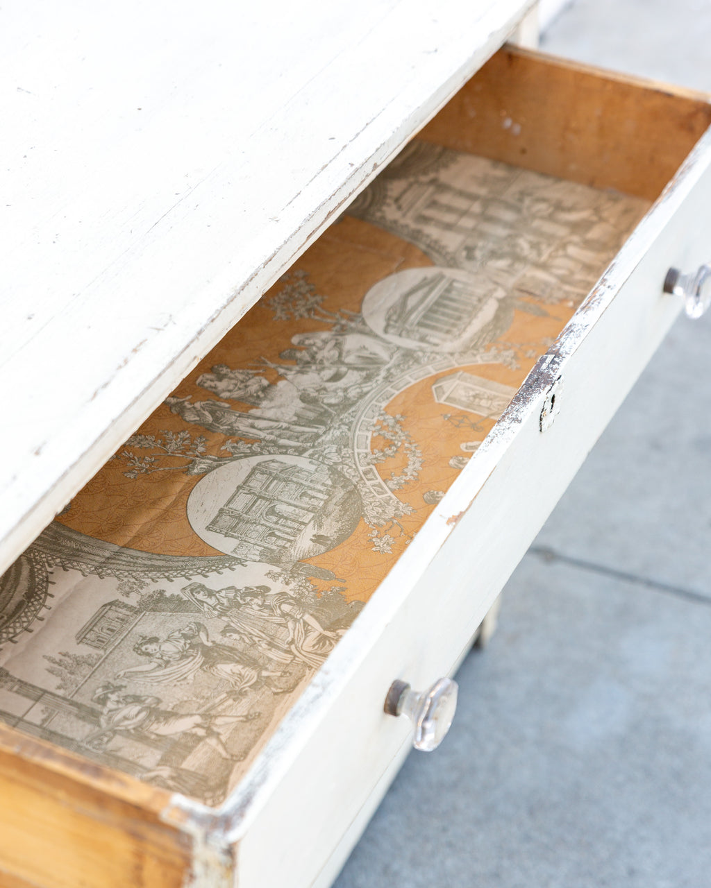 1920s Distressed White Three Drawer Chest