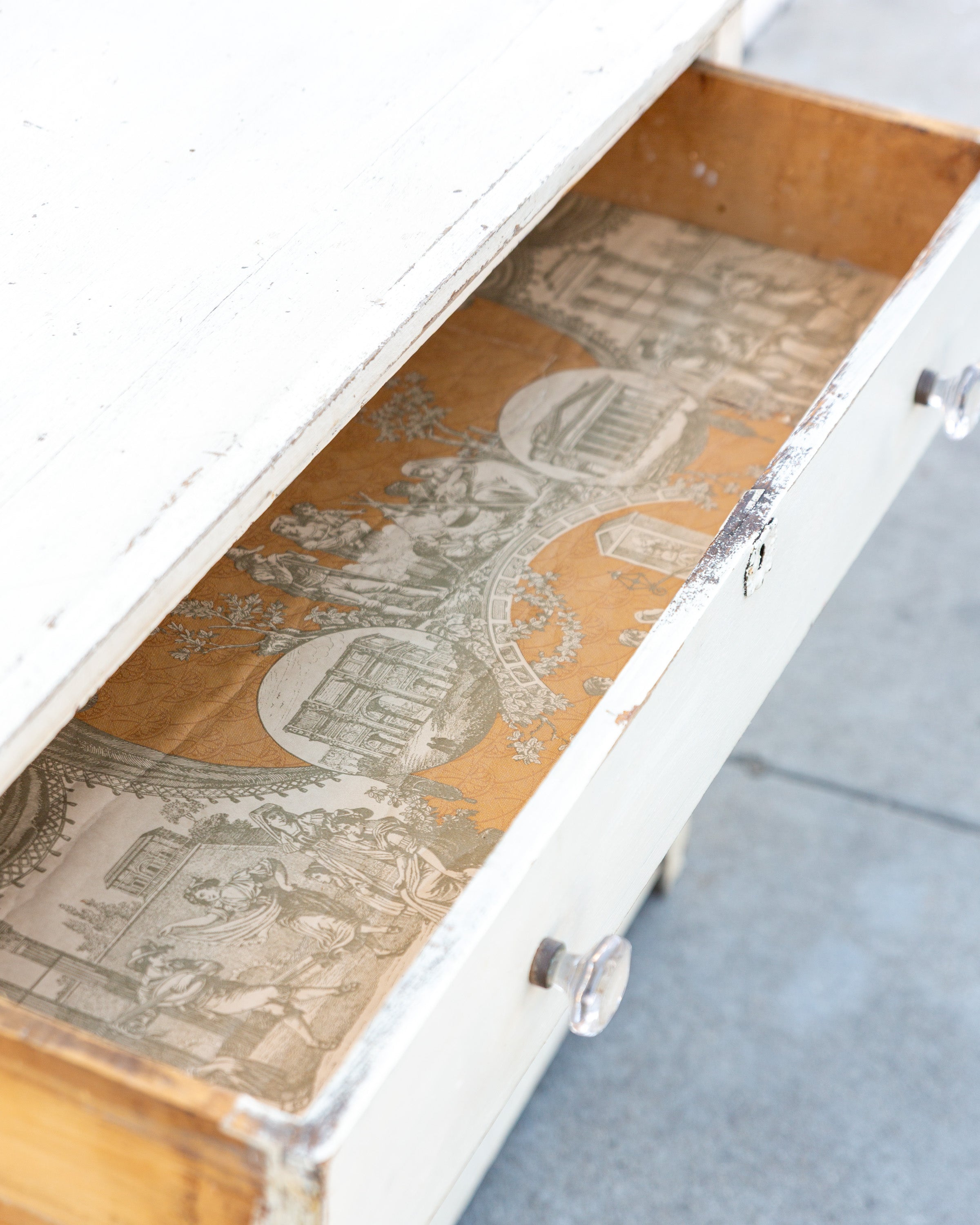 1920s Distressed White Three Drawer Chest