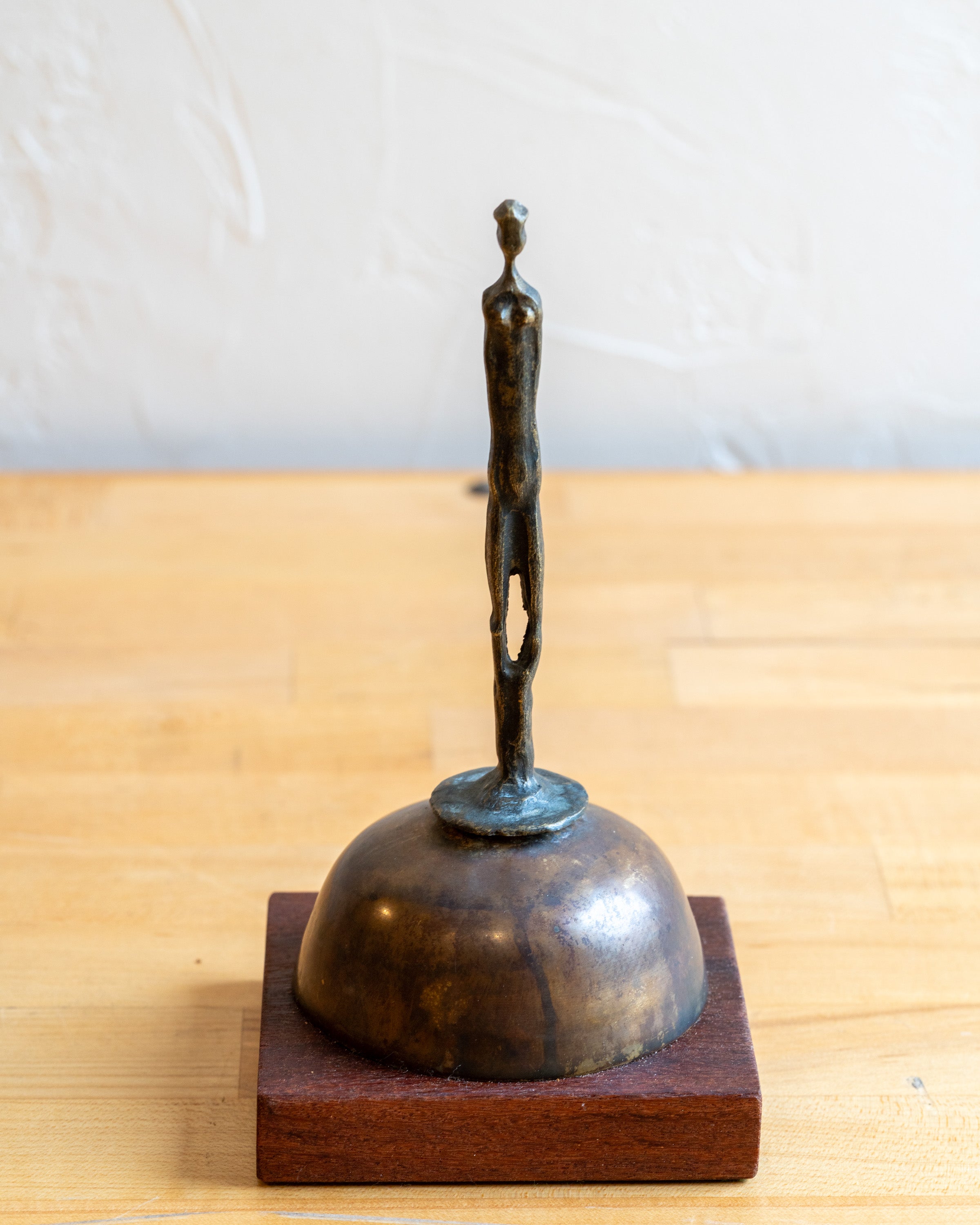 Vintage Cast Brass Brutalist Sculpture of Woman on Brass and Wood Base