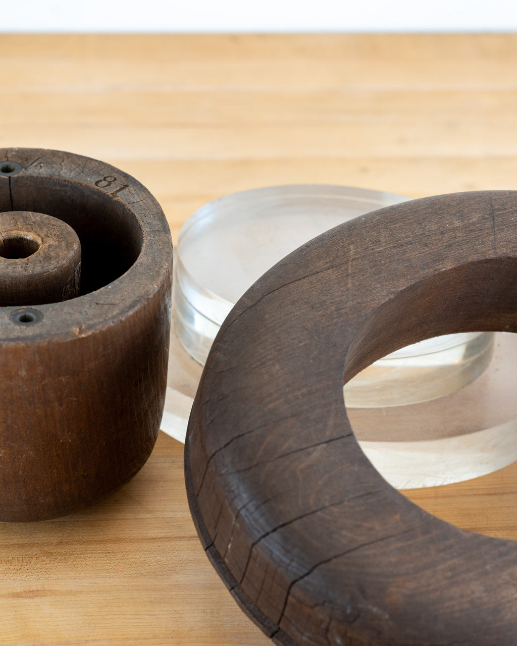 Antique Wood Hat Form w/ Brim on a Lucite Base