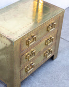 1970's Sarreid Ltd. Brass Clad 3 Drawer Chest with Natural Patina
