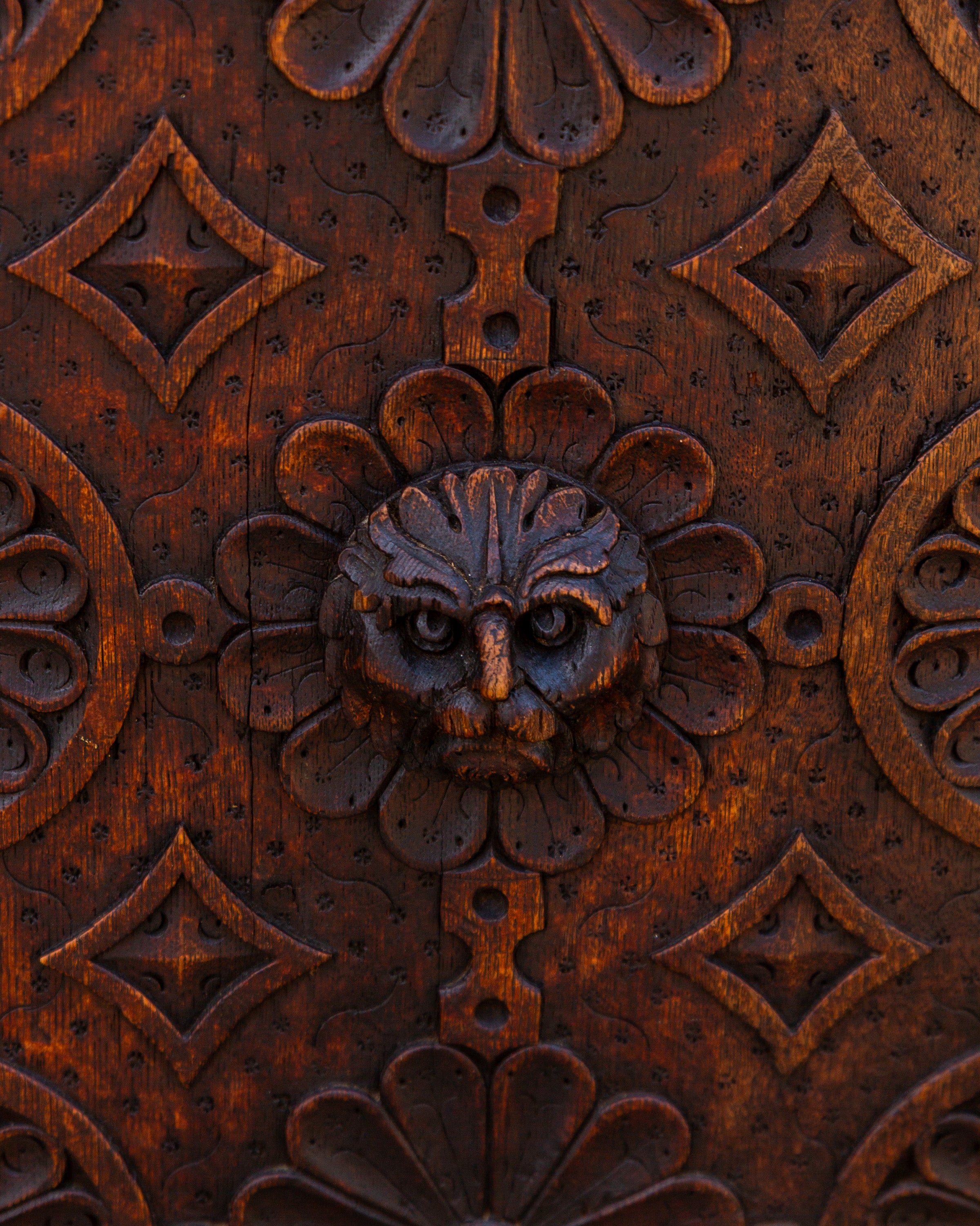 Antique Bowfront Carved Oak Credenza
