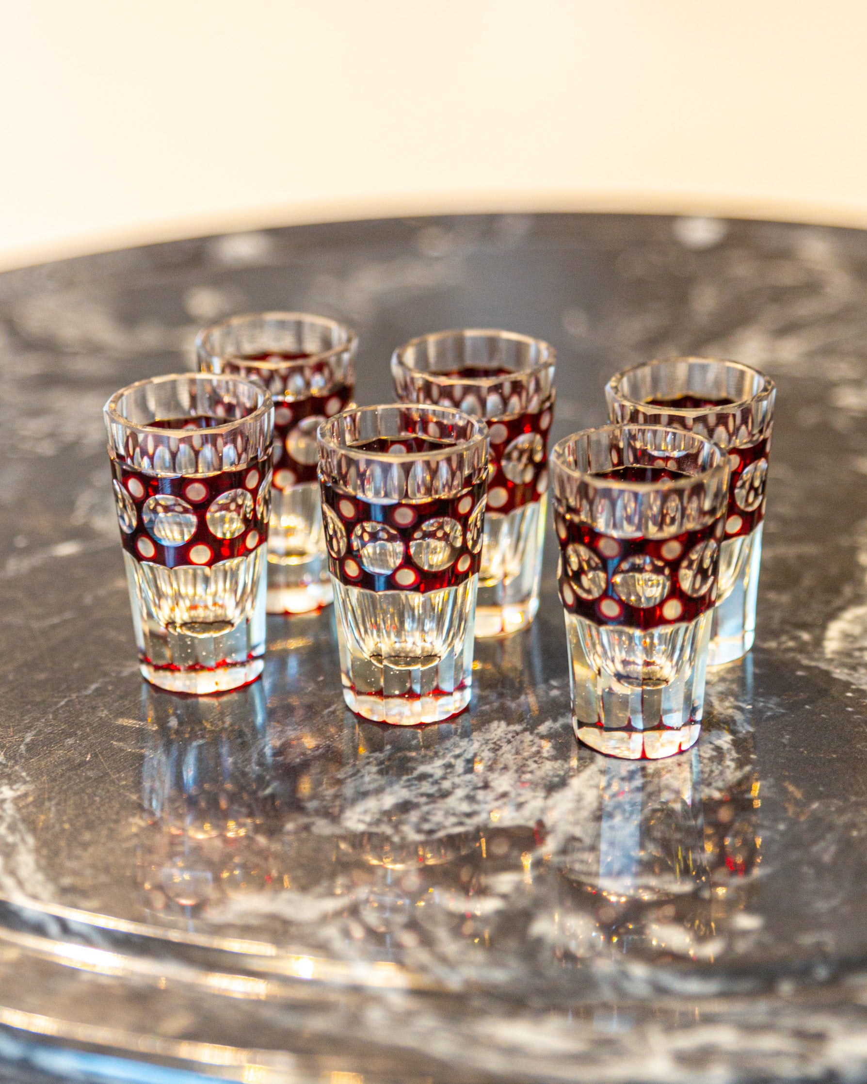 Cut to Clear Art Deco Bohemian Glass Decanter and Shot Glass Set